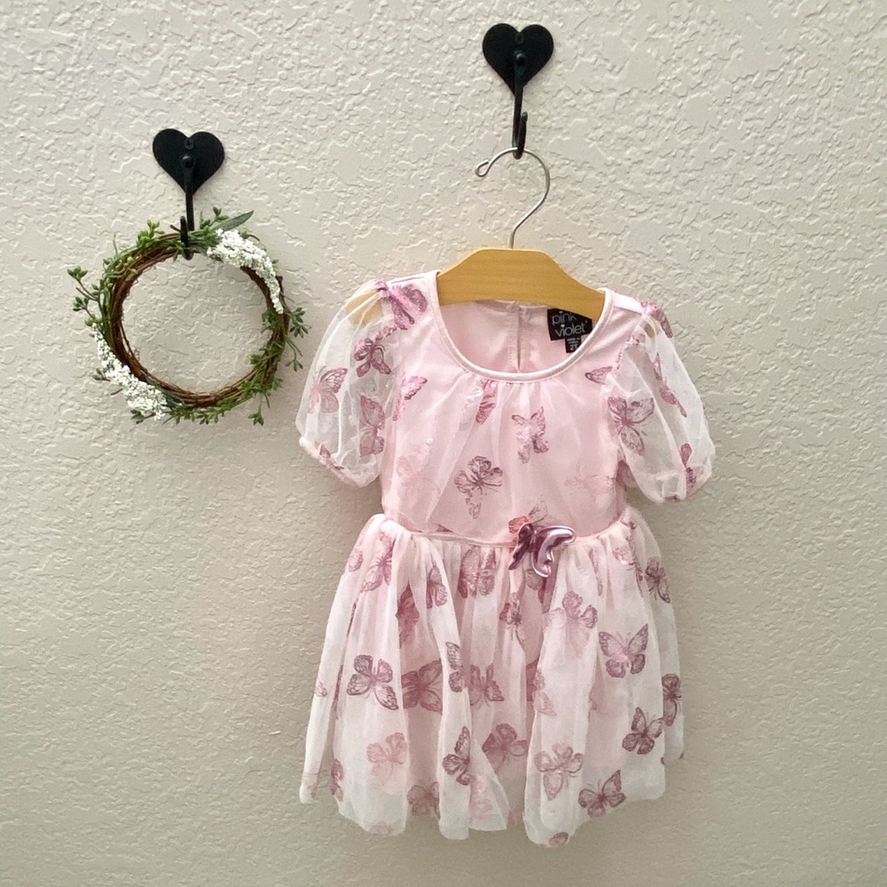 Pink Butterfly Tulle Dress | Size 2T